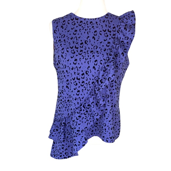 Tyler Boe Purple & Black Leopard Animal Print Asymmetrical Ruffle Tank Top - M - Picture 13 of 13
